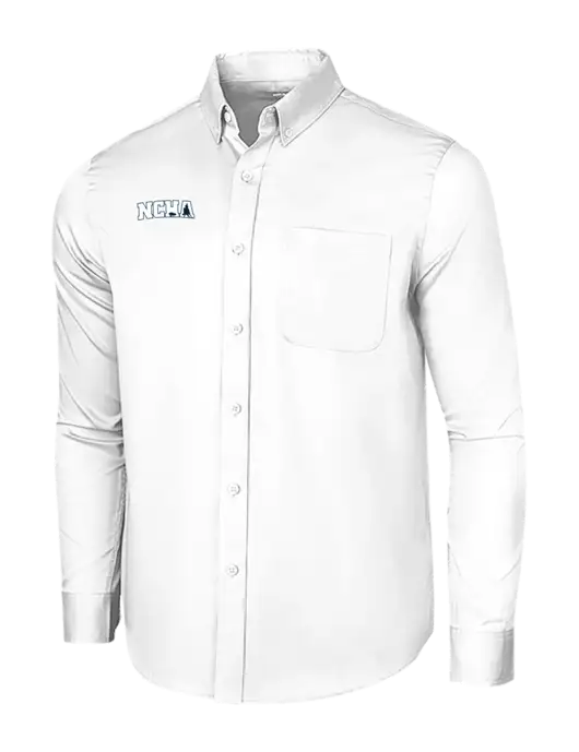Long Sleeve White Superpro React Twill Shirt w/NCHA Logo