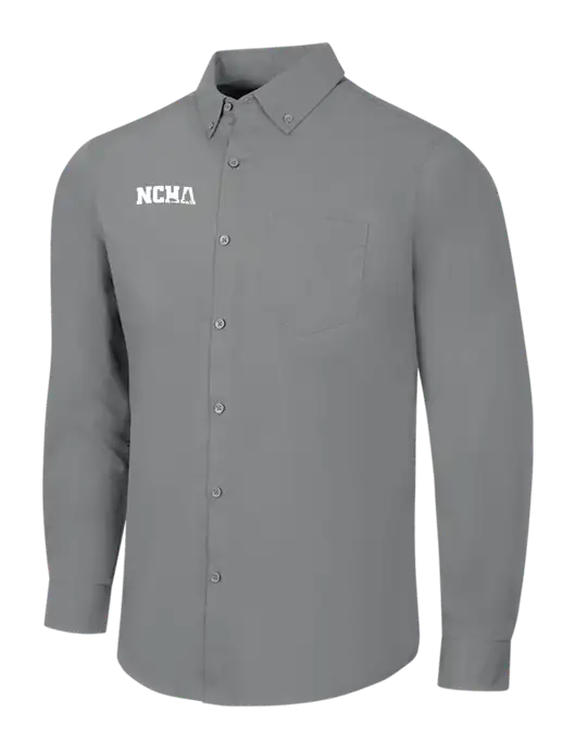 Medium Grey Long Sleeve Carefree Poplin Shirt w/NCHA Logo