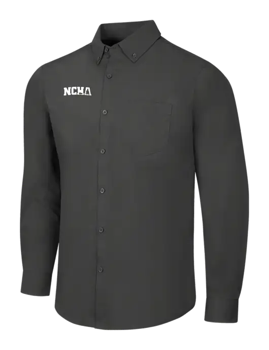 Dark Grey Long Sleeve Carefree Poplin Shirt w/NCHA Logo