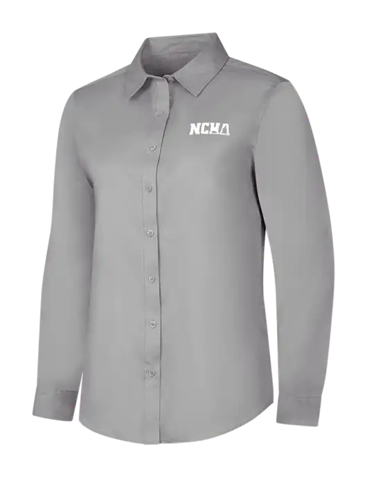 Light Grey Womens Long Sleeve Superpro React Twill Shirt w/NCHA Logo