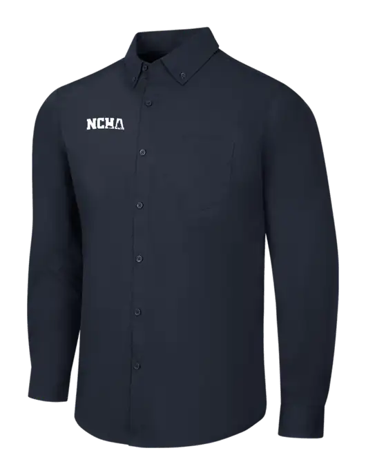 Navy Long Sleeve Carefree Poplin Shirt w/NCHA Logo