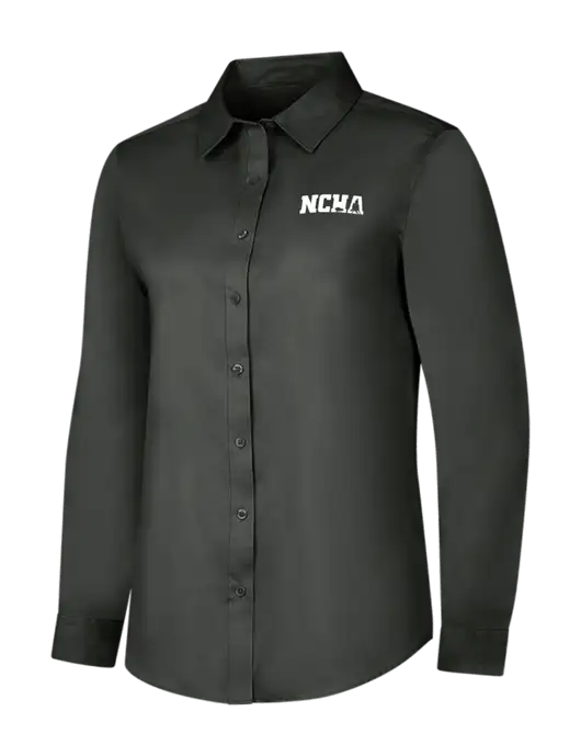 Dark Grey Womens Long Sleeve Superpro React Twill Shirt w/NCHA Logo