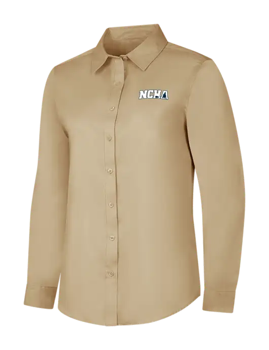Dark Tan Womens Long Sleeve Superpro React Twill Shirt w/NCHA Logo