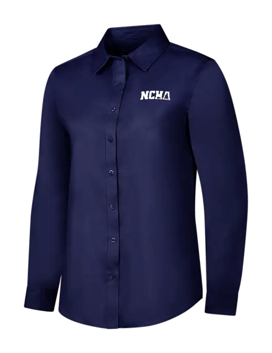 Navy Womens Long Sleeve Superpro React Twill Shirt w/NCHA Logo