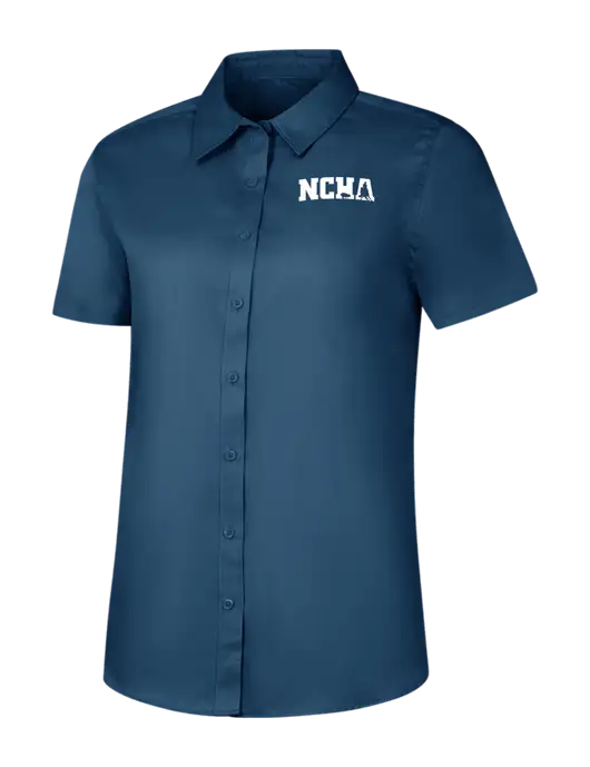 Womens Light Navy Short Sleeve Superpro React Twill Shirt w/NCHA Logo