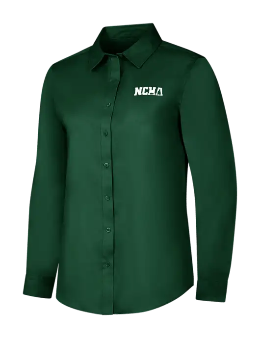 Dark Green Womens Long Sleeve Superpro React Twill Shirt w/NCHA Logo