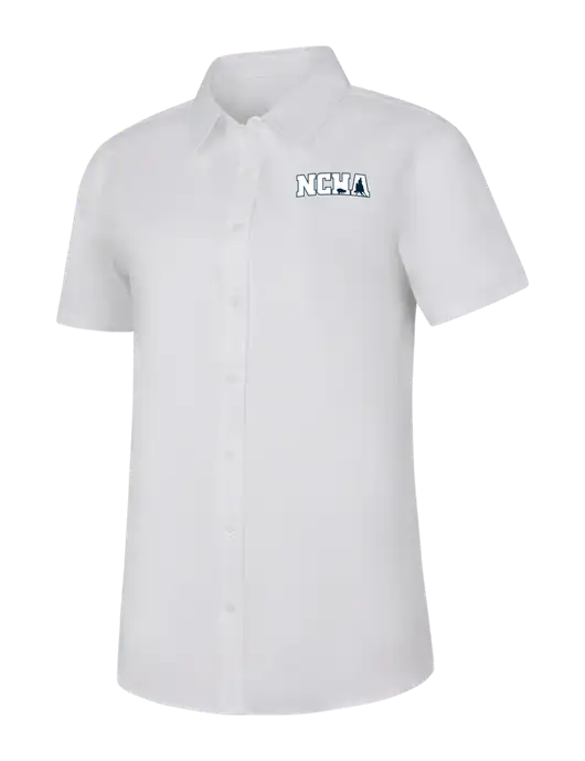Womens White Short Sleeve Superpro React Twill Shirt w/NCHA Logo