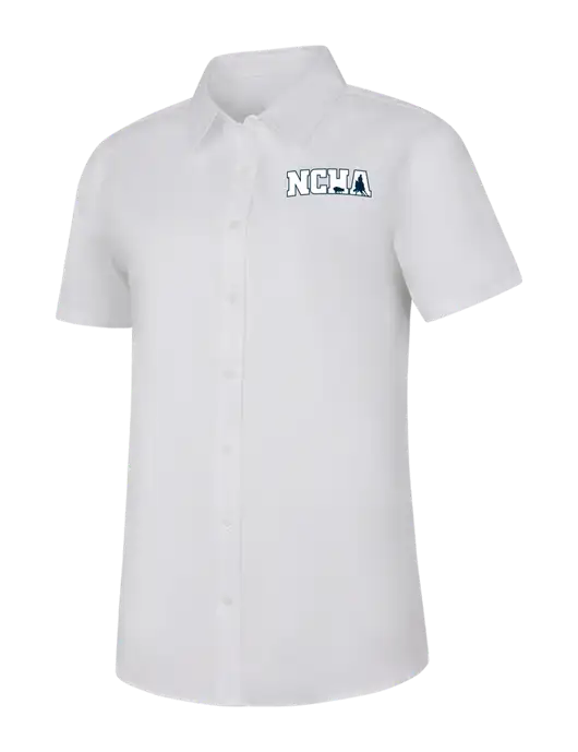 Womens White Short Sleeve Superpro React Twill Shirt w/NCHA Logo