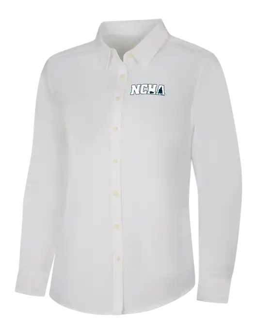 Womens White Long Sleeve Superpro React Twill Shirt w/NCHA Logo