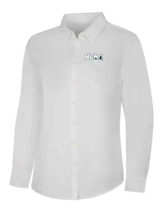 Womens White Long Sleeve Superpro React Twill Shirt w/NCHA Logo