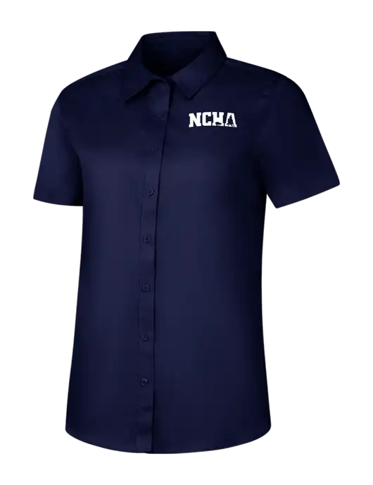 Womens Navy Short Sleeve Superpro React Twill Shirt w/NCHA Logo
