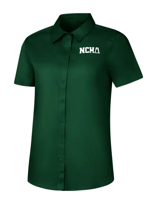 Womens Dark Green Short Sleeve Superpro React Twill Shirt w/NCHA Logo