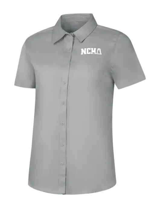 Womens Light Grey Short Sleeve Superpro React Twill Shirt w/NCHA Logo