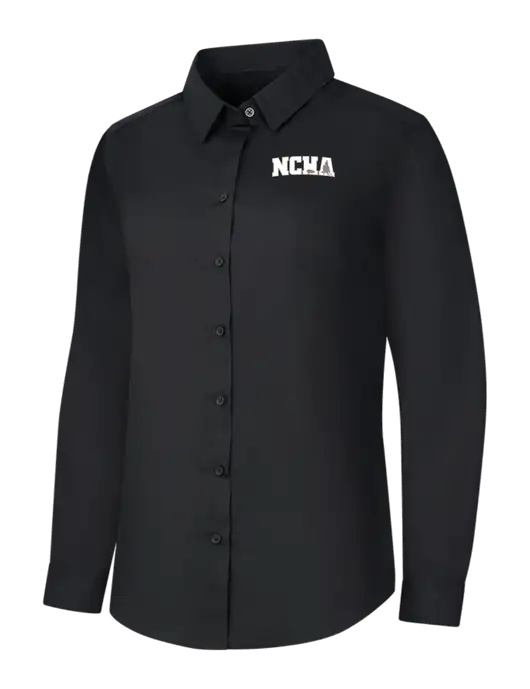 Womens Black Long Sleeve Carefree Poplin Shirt w/NCHA Logo