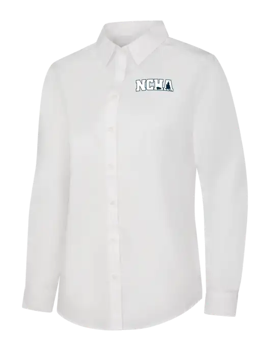 Womens White Long Sleeve Carefree Poplin Shirt w/NCHA Logo