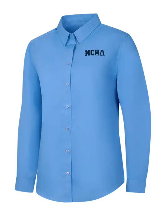 Womens Carolina Blue Long Sleeve Carefree Poplin Shirt w/NCHA Logo