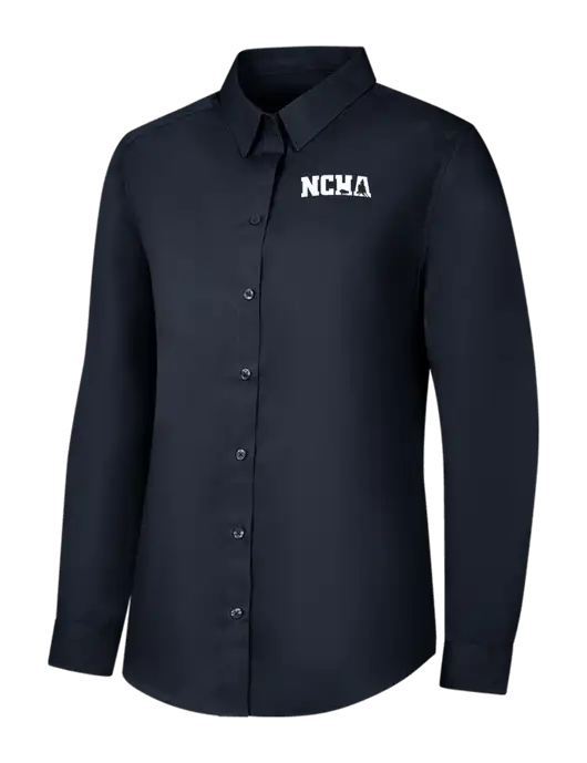 Womens River Blue Navy Long Sleeve Carefree Poplin Shirt w/NCHA Logo
