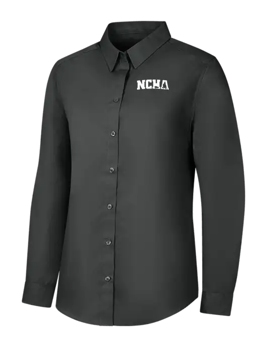 Womens Dark Grey Long Sleeve Carefree Poplin Shirt w/NCHA Logo