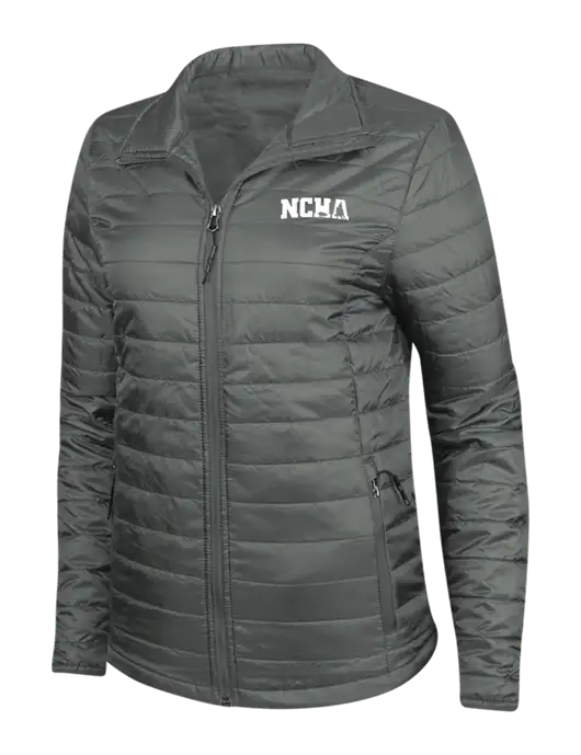 Dark Grey Womens Puffy Packable Jacket w/NCHA Logo