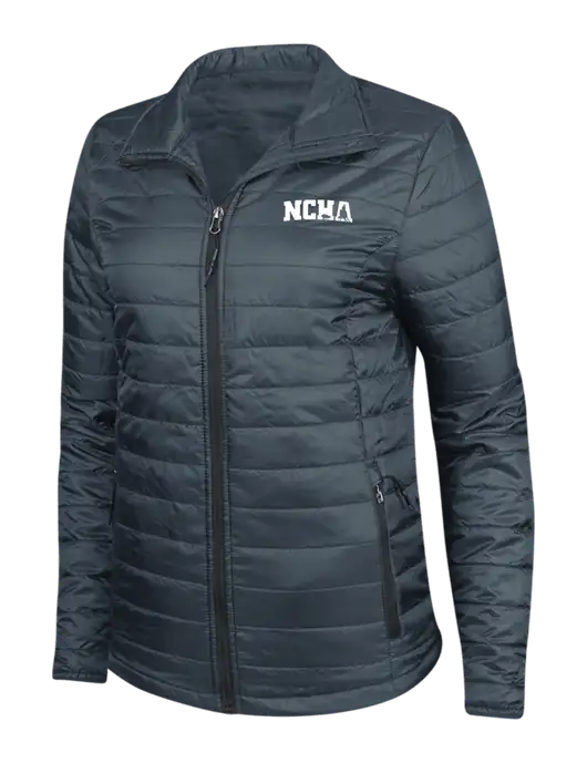 Navy Womens Puffy Packable Jacket w/NCHA Logo