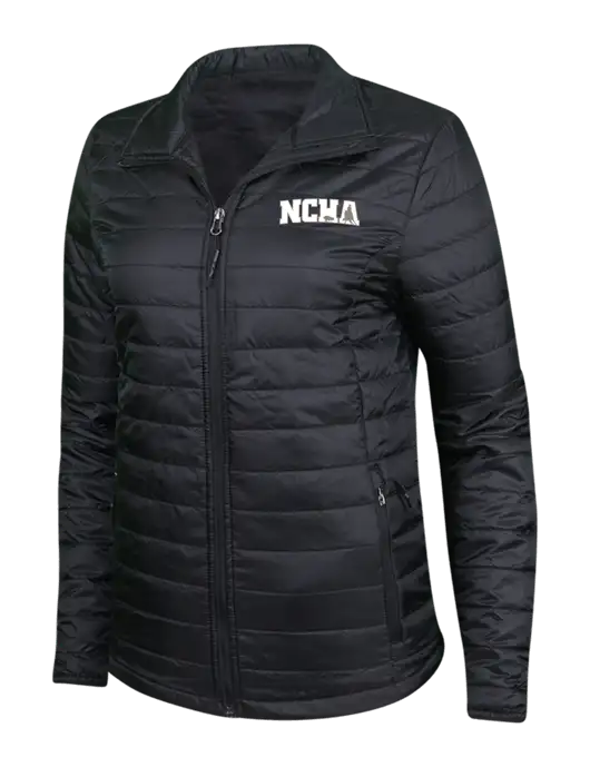 Womens Black Puffy Packable Jacket w/NCHA Logo