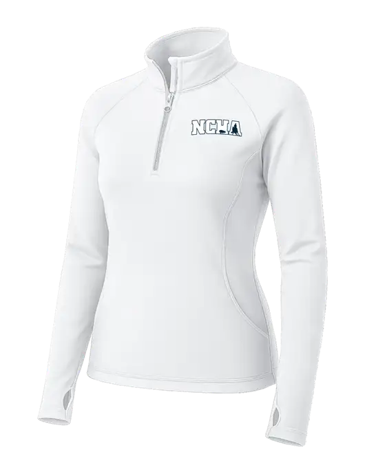 White Womens Sport Wick Stretch 1/4 Zip Pullover w/NCHA Logo