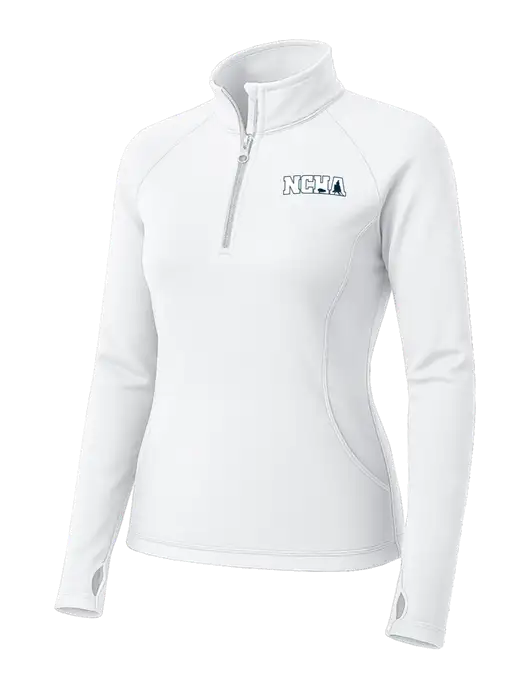 White Womens Sport Wick Stretch 1/4 Zip Pullover w/NCHA Logo