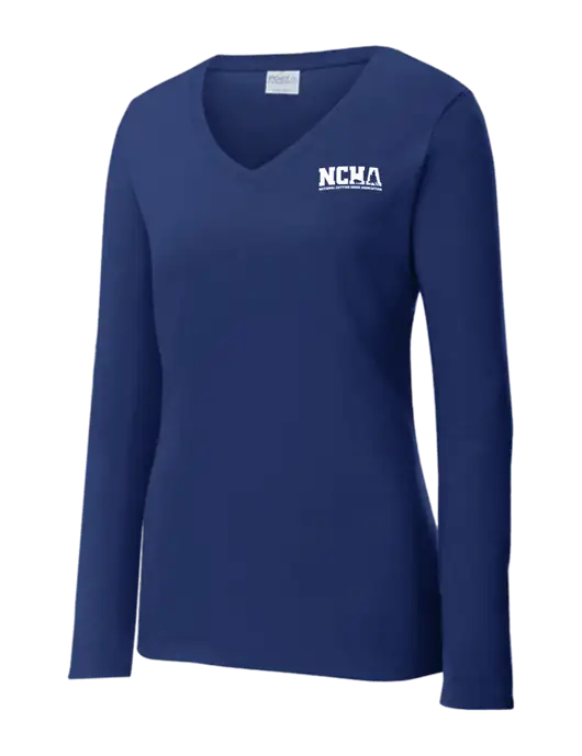 Womens  V-Neck Ring Spun Navy 4.5 oz Long Sleeve T-Shirt w/NCHA Logo
