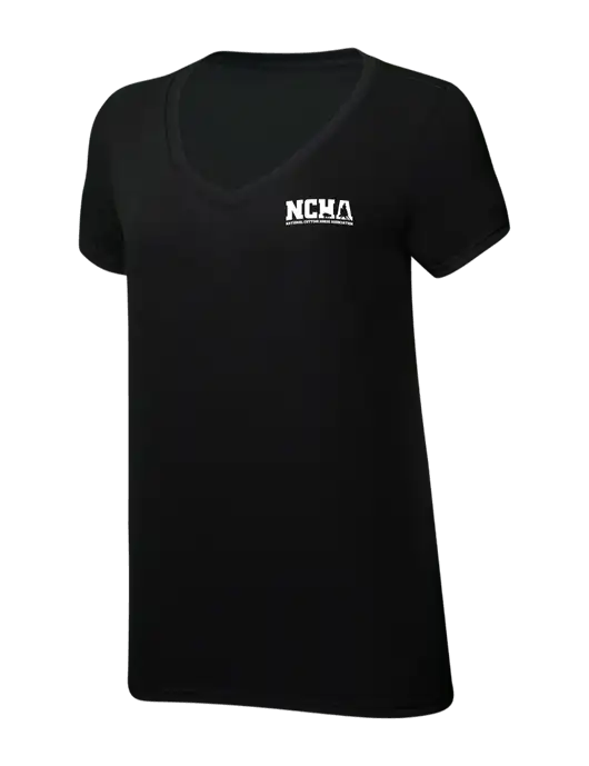 Womens Simply Soft V-Neck Black 4.5oz  Poly/Combed Ring Spun Cotton T-Shirt w/NCHA Logo
