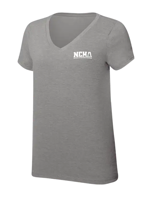 Womens Simply Soft V-Neck Grey Frost 4.5oz  Poly/Combed Ring Spun Cotton T-Shirt w/NCHA Logo