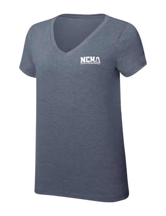 Womens Simply Soft V-Neck Navy Frost 4.5oz  Poly/Combed Ring Spun Cotton T-Shirt w/NCHA Logo