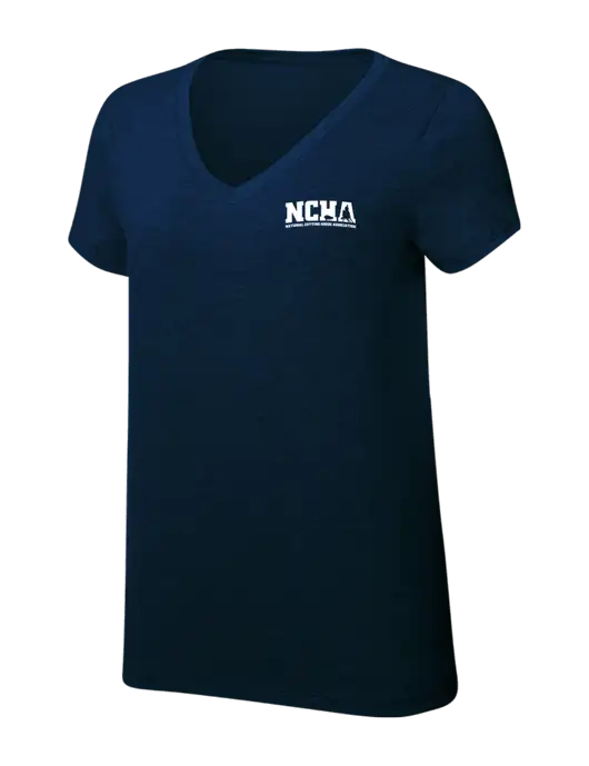 Womens Simply Soft V-Neck New Navy 4.5oz  Poly/Combed Ring Spun Cotton T-Shirt w/NCHA Logo