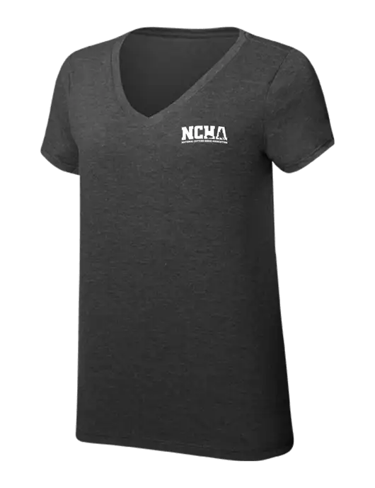Womens Simply Soft V-Neck Black Frost 4.5oz  Poly/Combed Ring Spun Cotton T-Shirt w/NCHA Logo