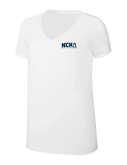 Womens Simply Soft V-Neck White 4.5oz  Poly/Combed Ring Spun Cotton T-Shirt w/NCHA Logo
