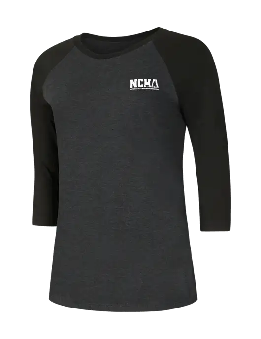 Womens Simply Soft 3/4 Sleeve Black/Black Frost Ring Spun Cotton T-Shirt w/NCHA Logo