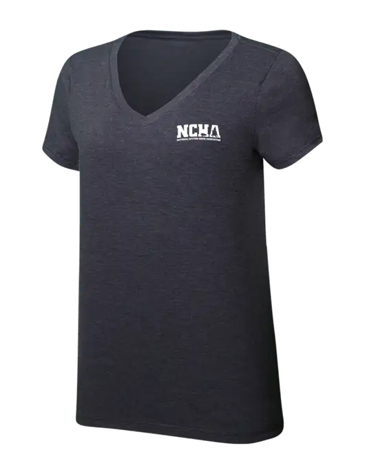 Womens Simply Soft V-Neck Heather Charcoal 4.5oz  Poly/Combed Ring Spun Cotton T-Shirt w/NCHA Logo