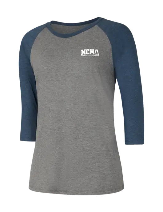Womens Simply Soft 3/4 Sleeve Navy Frost/Grey Frost Ring Spun Cotton T-Shirt w/NCHA Logo