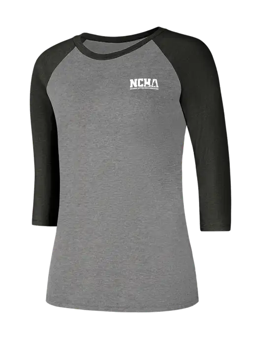 Womens Simply Soft 3/4 Sleeve Black Frost/Grey Frost Ring Spun Cotton T-Shirt w/NCHA Logo