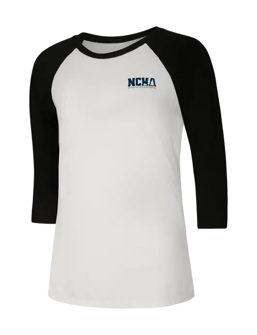Womens Simply Soft 3/4 Sleeve Black/White Ring Spun Cotton T-Shirt w/NCHA Logo