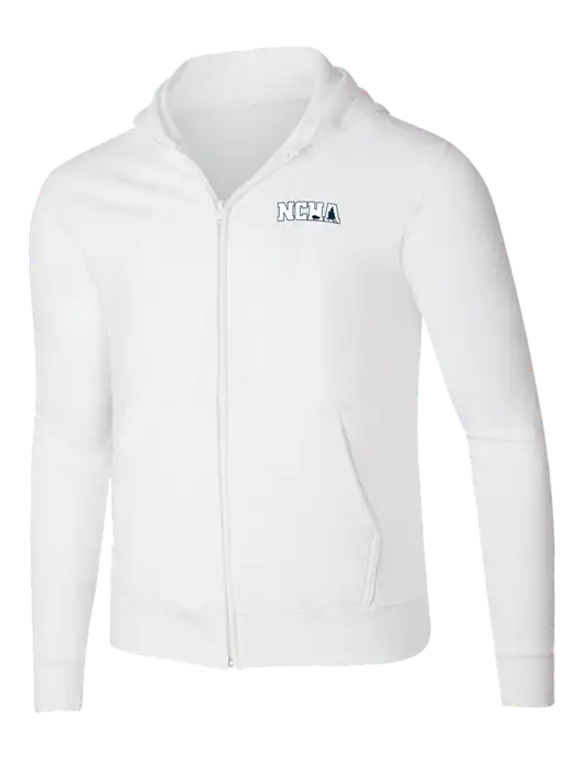White 8.5 oz Ring Spun Zip Hooded Sweatshirt w/NCHA Logo