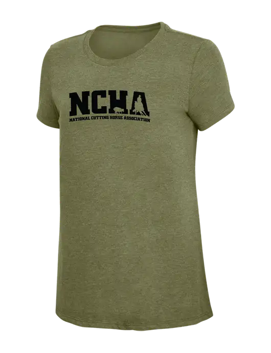 Womens Simply Soft Military Green Frost 4.5oz Poly/Combed Ring Spun Cotton T-Shirt
 w/NCHA Logo