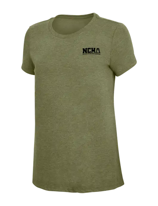 Womens Simply Soft Military Green Frost 4.5oz Poly/Combed Ring Spun Cotton T-Shirt
 w/NCHA Logo