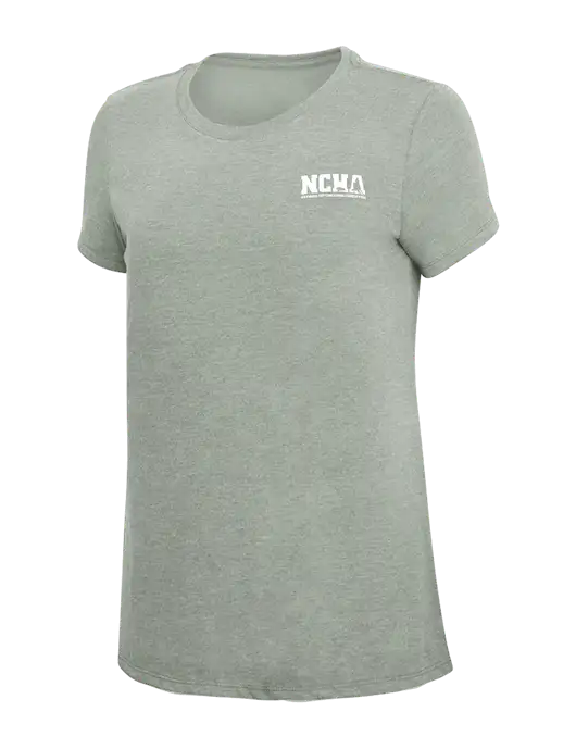 Womens Simply Soft Heathered Light Grey 4.5oz Poly/Combed Ring Spun Cotton T-Shirt w/NCHA Logo