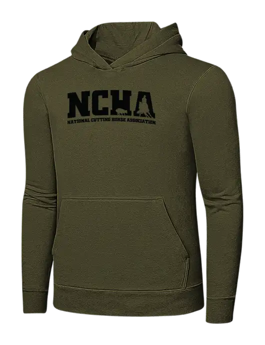 Dark Olive Green 7.8. oz Ring Spun Hooded Sweatshirt w/NCHA Logo