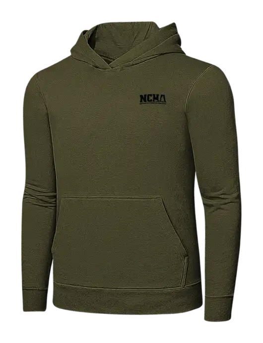 Dark Olive Green 7.8. oz Ring Spun Hooded Sweatshirt w/NCHA Logo