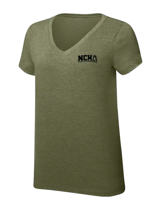 Womens Simply Soft V-Neck Military Green Frost 4.5oz  Poly/Combed Ring Spun Cotton T-Shirt w/NCHA Logo