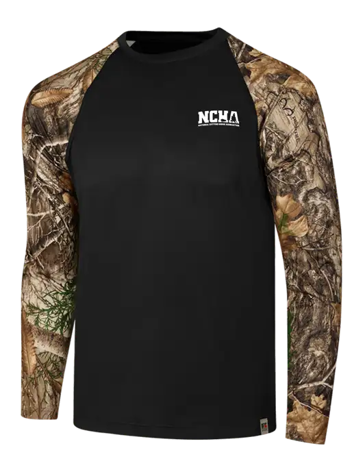 Russell Outdoors Black/Realtree Edge Camo Colorblock Performance Long Sleeve T-Shirt w/NCHA Logo