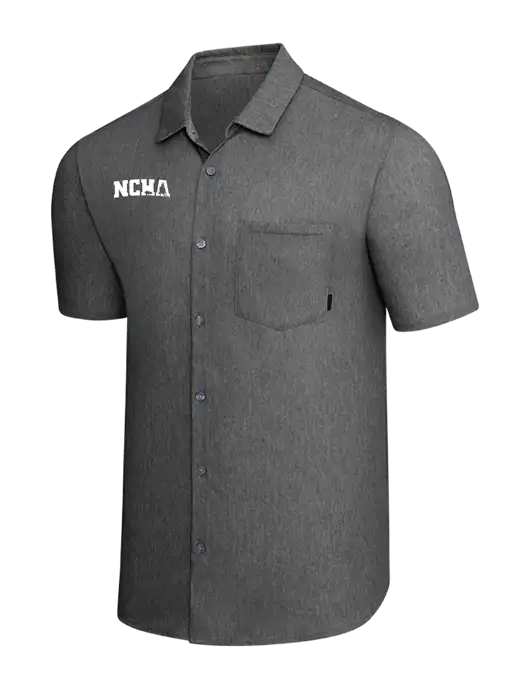OGIO Dark Grey Heather Extend Short Sleeve Button Up Shirt w/NCHA Logo