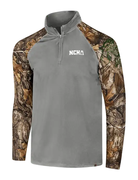 Russell Outdoors Medium Grey/Realtree Edge Camo Colorblock Performance 1/4 Zip w/NCHA Logo