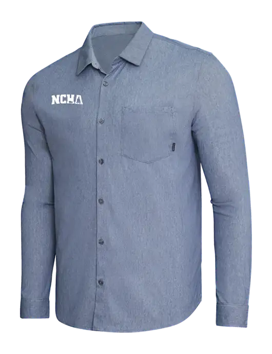 OGIO Slate Blue Heather Extend Long Sleeve Button Up Shirt w/NCHA Logo